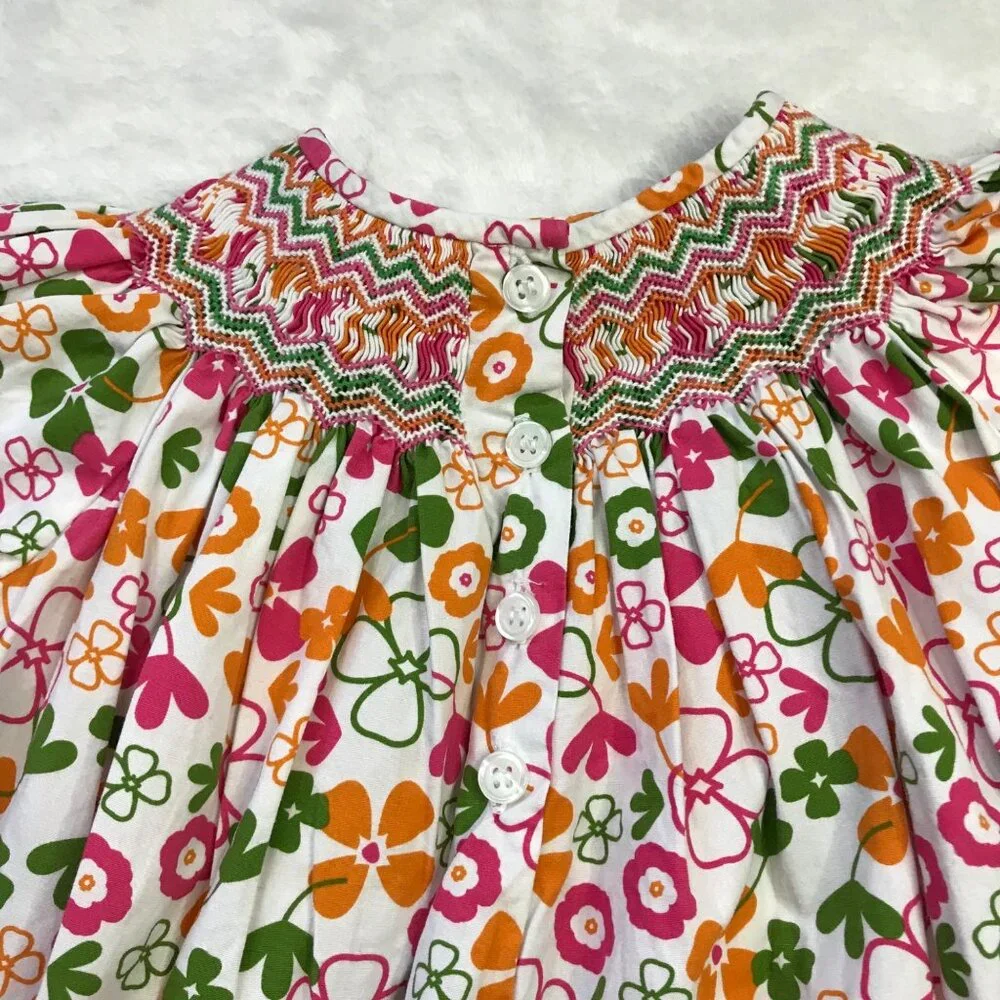 Strasburg Floral Smocked Bishop Dress Girls‎ 24M Multi Color 100% Cotton FLAW